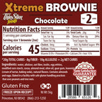 ThinSlim Foods Xtreme Chocolate Brownie label with Nutrition Facts, ingredients, and storage instructions.