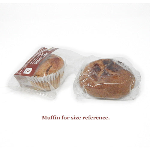 A wrapped roll beside a wrapped muffin for size comparison.