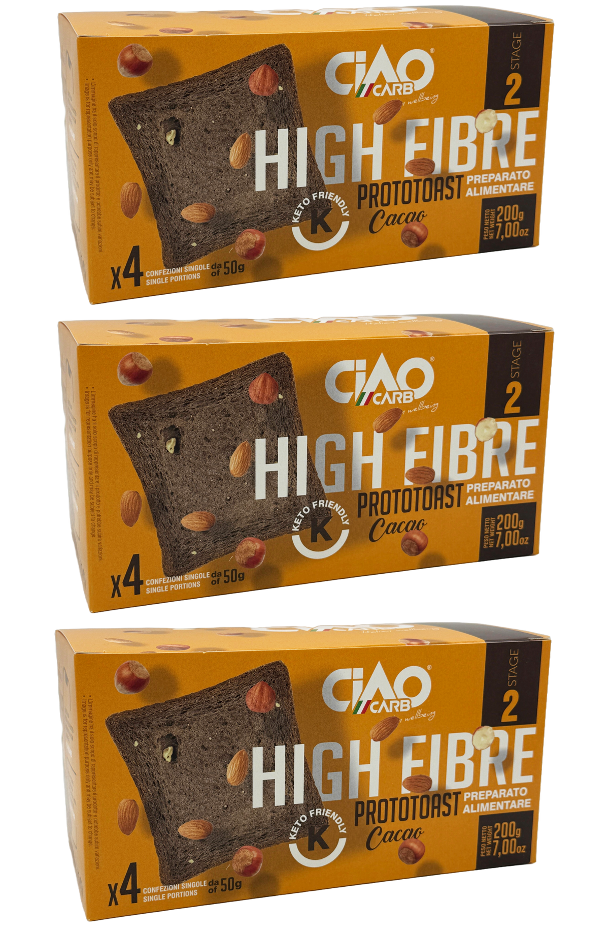 Ciao Carb Low Carb Proto Toast, Cacao / 3 Boxes.