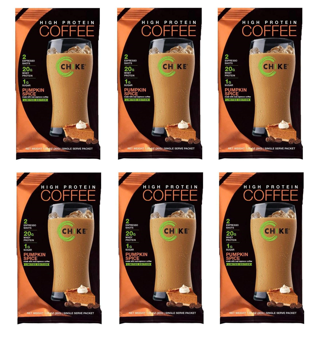 Chike Nutrition High Protein Iced Coffee Single Serving Packets - Pumpkin Spice (Limited Edition), 6-Pack