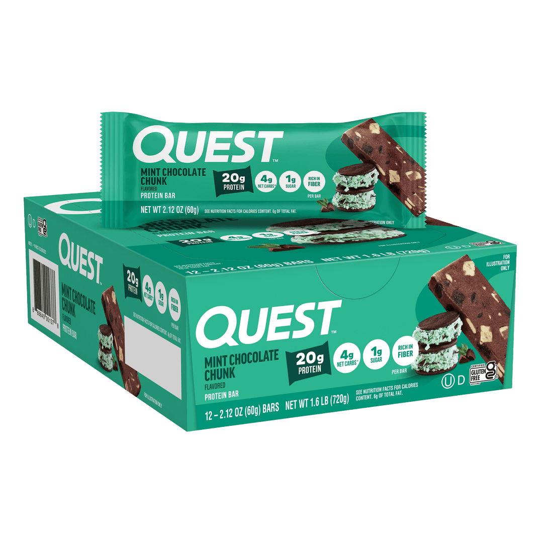 Front package of Quest Protein Bar, Mint Chocolate Chunk / 12 Bars