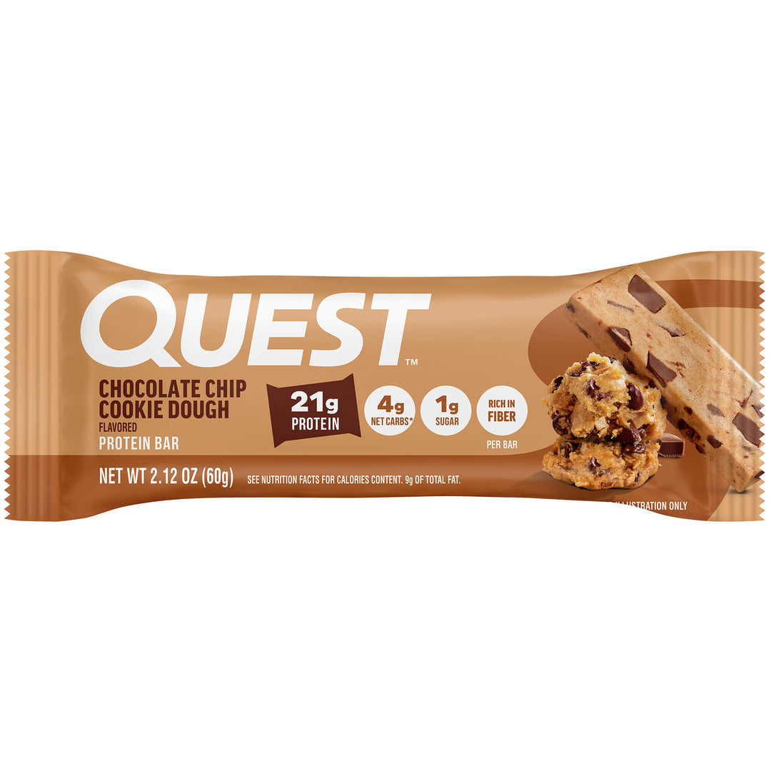 Front package of Quest Protein Bar, Chocolate Chip Cookie Dough / 1 Bar