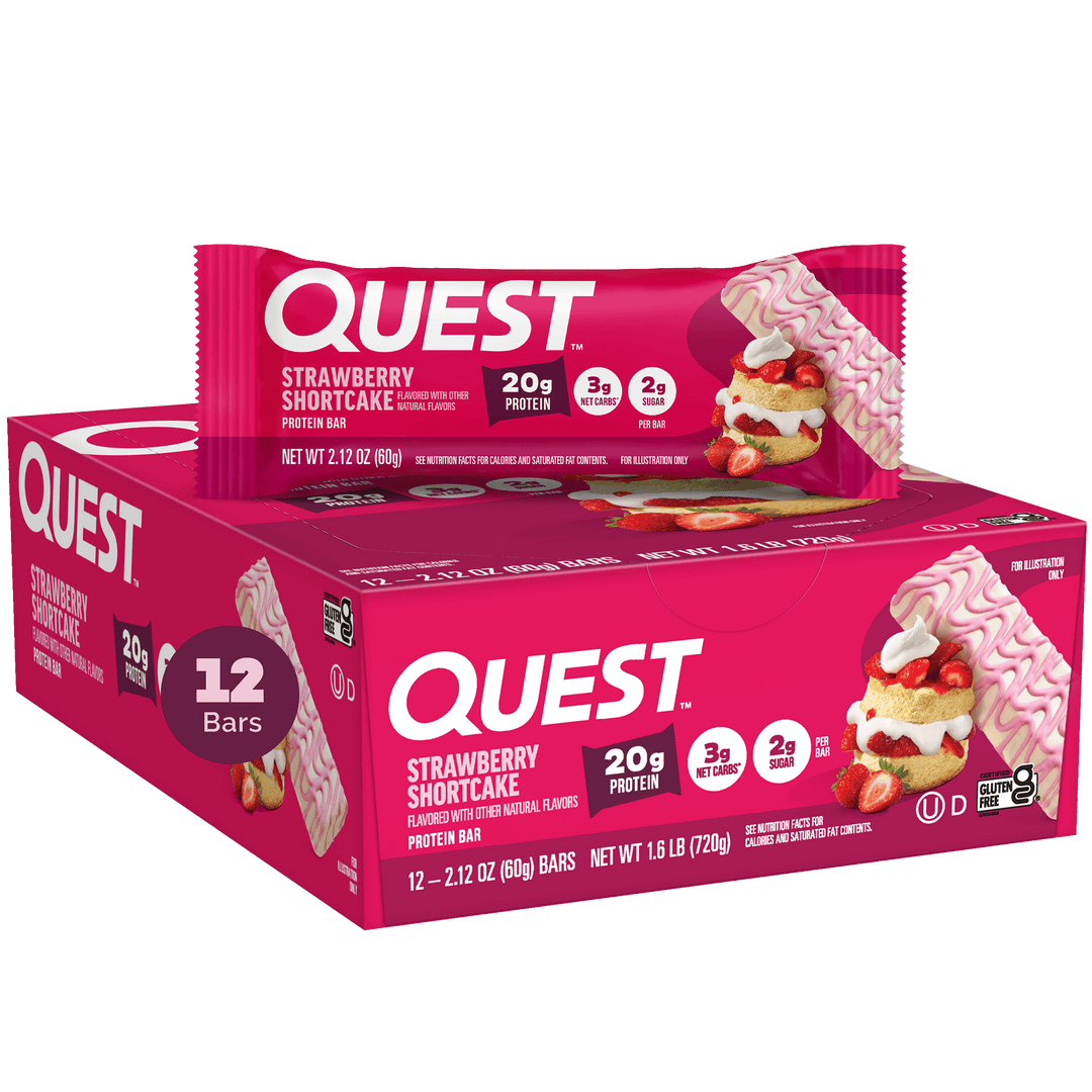 Front package of Quest Protein Bar, Strawberry Shortcake / 12 Bars
