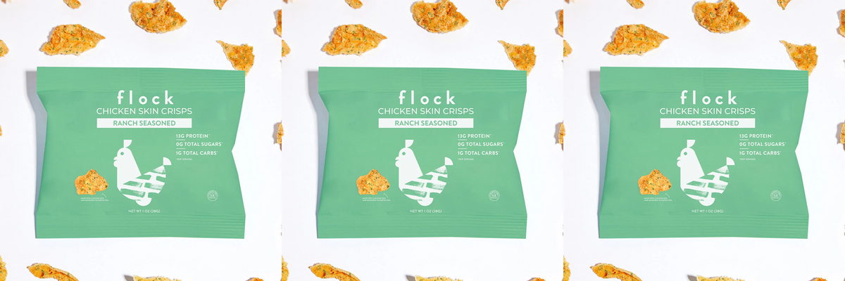 Flock Chicken Skin Crisps, Ranch / 3-Pack.