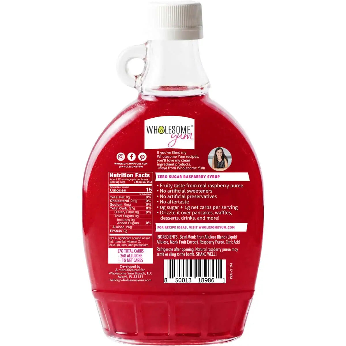 Wholesome Yum Zero Sugar Fruit Syrup, 12 fl. oz - Raspberry
