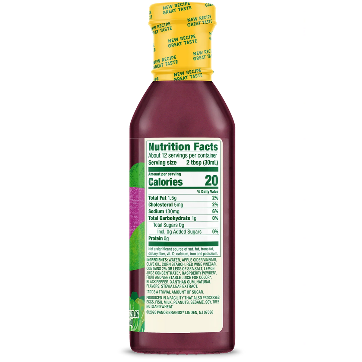 Nutrition Facts panel for Walden Farms Dressing, Raspberry Vinaigrette flavor.