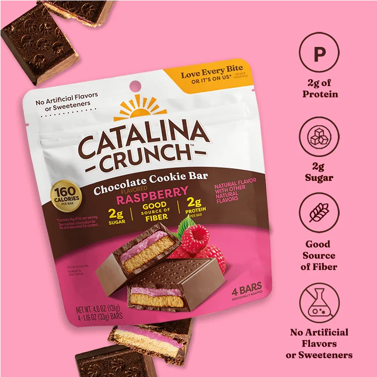 Catalina Crunch Dark Chocolate Cookie Bar, 4.6 oz (4 bars) - Raspberry
