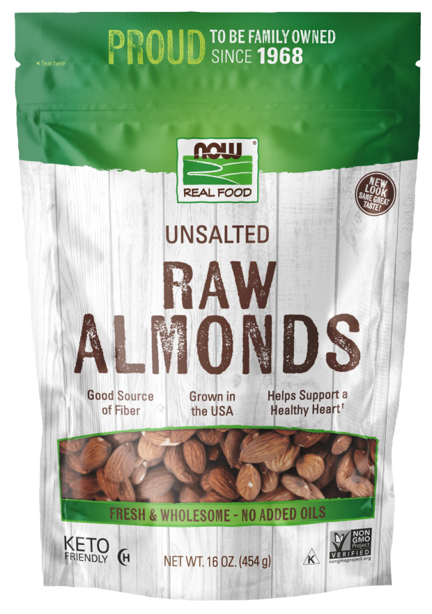 NOW Almonds, Unsalted, 16 oz (454 g) product package
