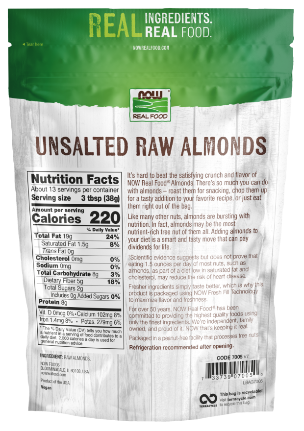 NOW Almonds, Unsalted, 16 oz (454 g) — gallery image 2