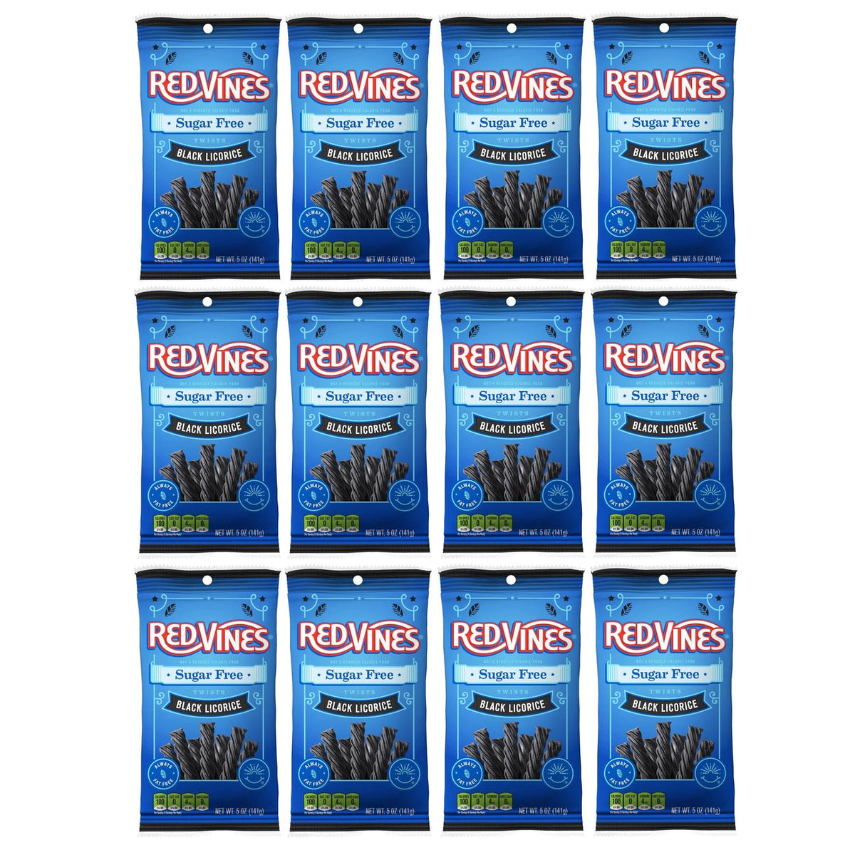 American Licorice Company Sugar Free Red Vines 5oz Bag - 12 Bags Black Licorice