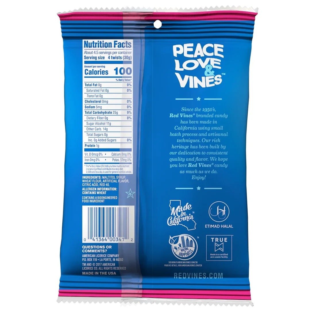 American Licorice Company Sugar Free Red Vines 5oz Bag - Strawberry