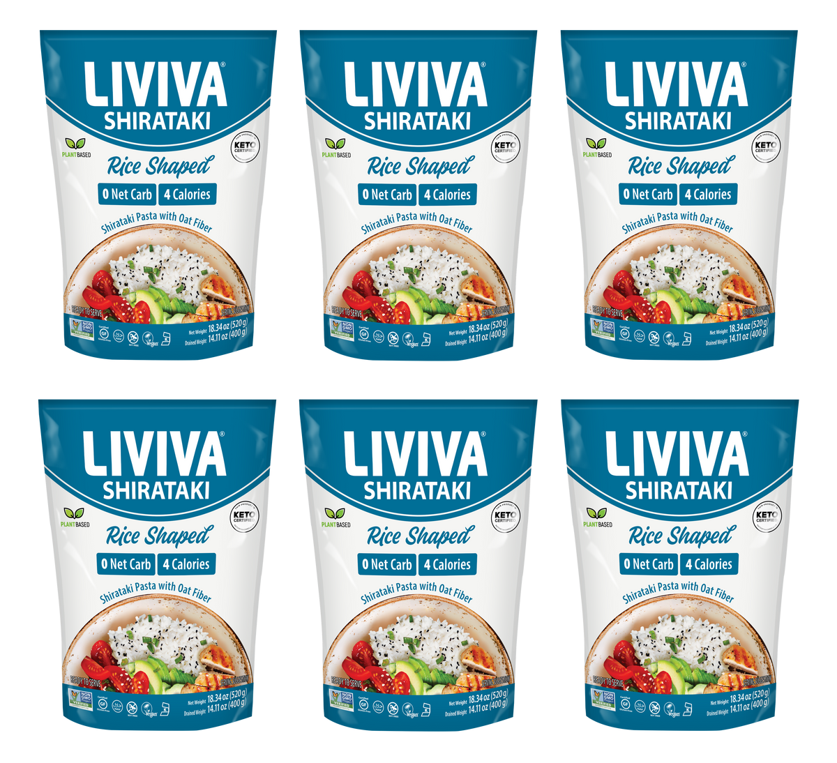 Liviva Organic Shirataki Pasta with Oat Fiber, 18.34 oz - Rice, 6 Bags
