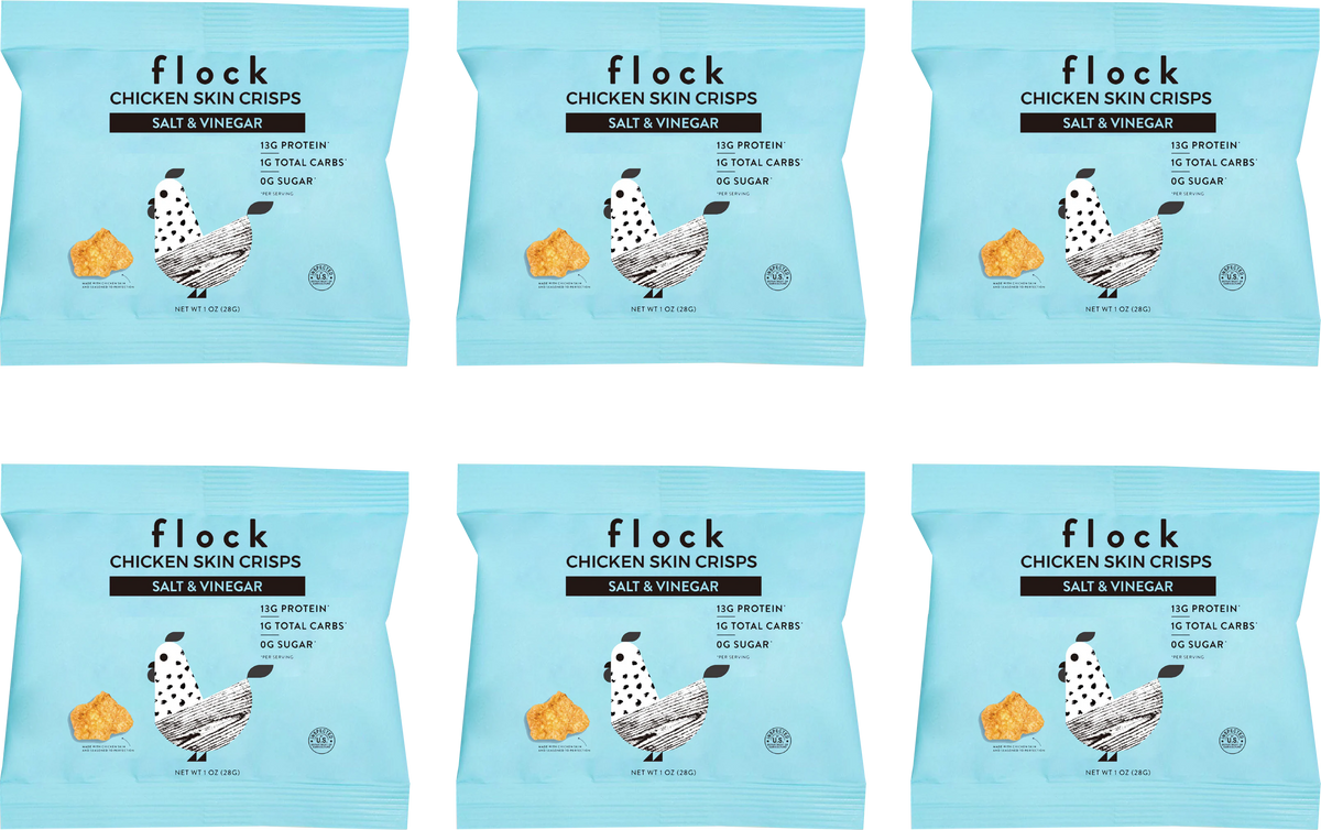 Flock Chicken Skin Crisps, Salt & Vinegar / 6-Pack.