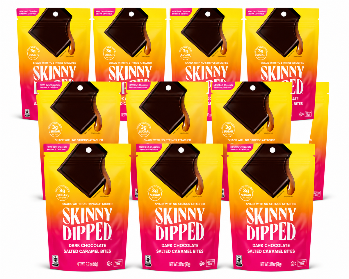 SkinnyDipped Bites - Dark Chocolate Salted Caramel Bites - Case (10 Bags)