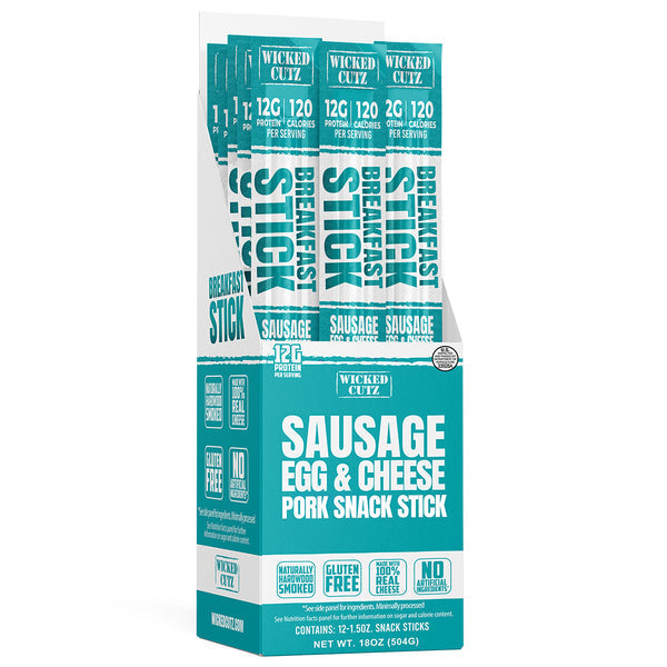 Wicked Cutz High Protein Breakfast Pork Snack Stick - Sausage Egg & Cheese 12-Pack