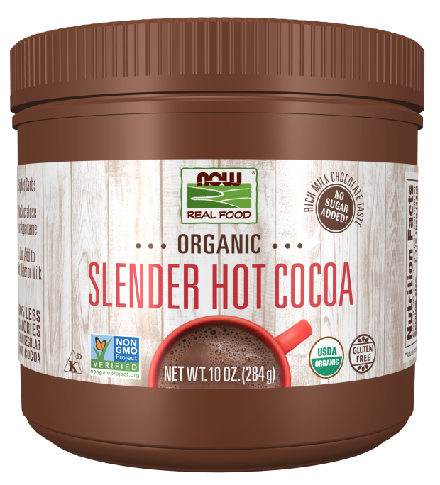 NOW Organic Slender Hot Cocoa, No Sugar Added 10 oz product package