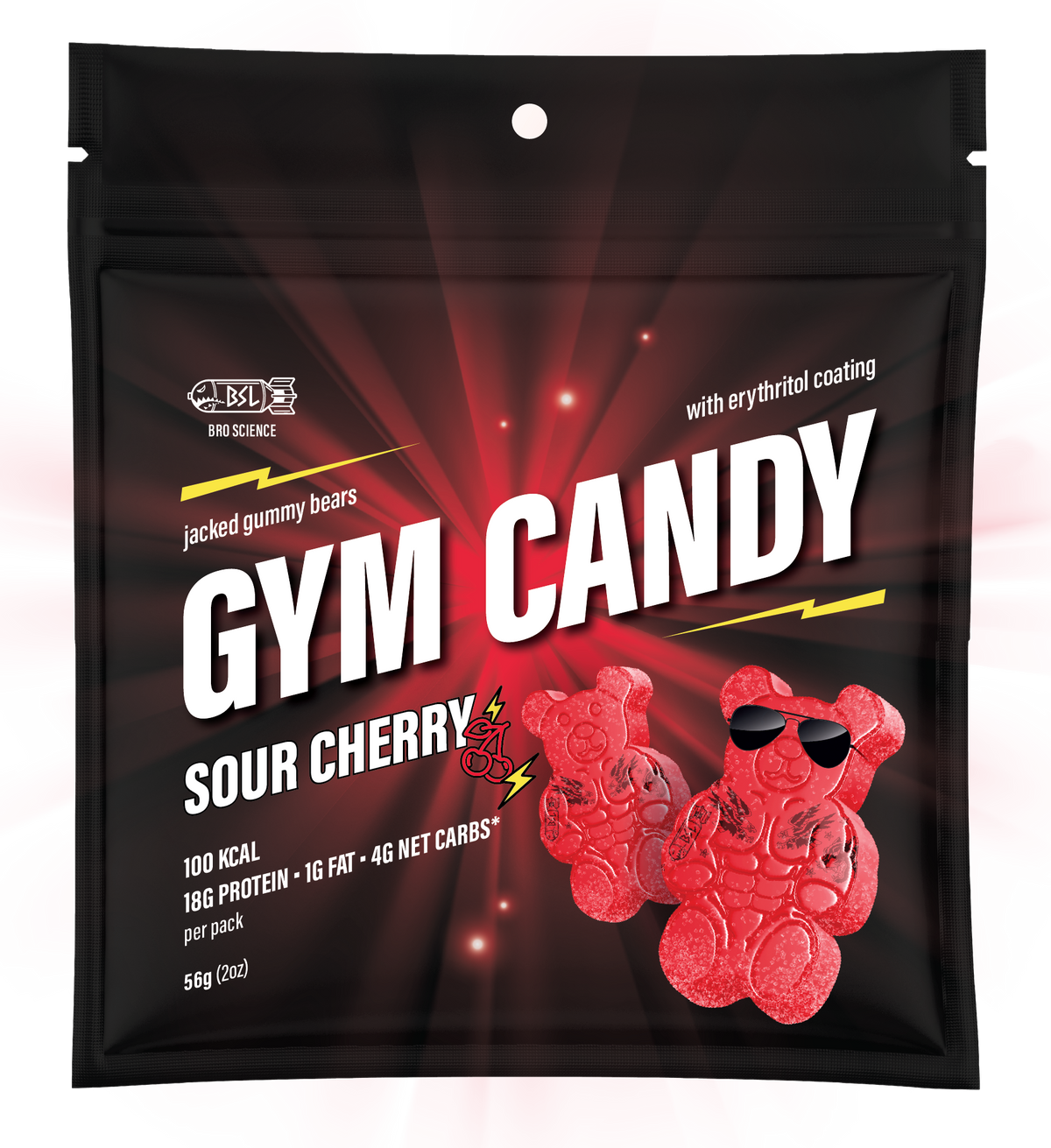 Gain Gummies Gym Candy - Protein Gummy Bears, 2oz - Sour Cherry