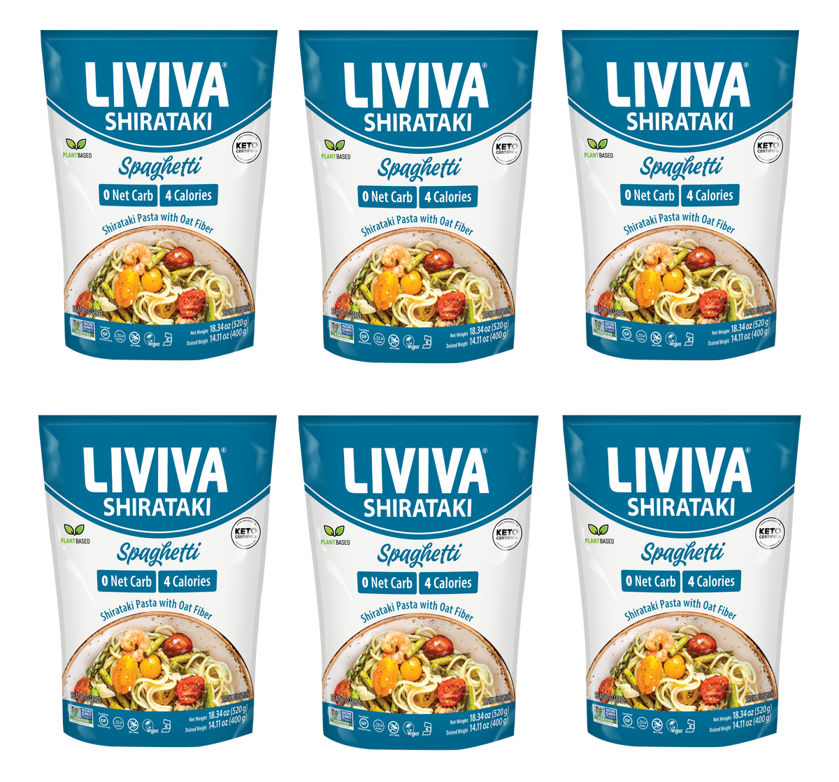 Liviva Organic Shirataki Pasta with Oat Fiber, 18.34 oz - Spaghetti, 6 Bags