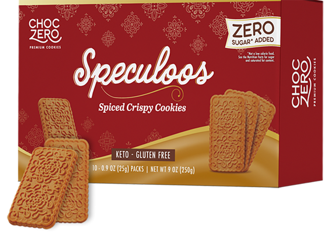 Front package of ChocZero Speculoos Spiced Crispy Cookies, 9 oz