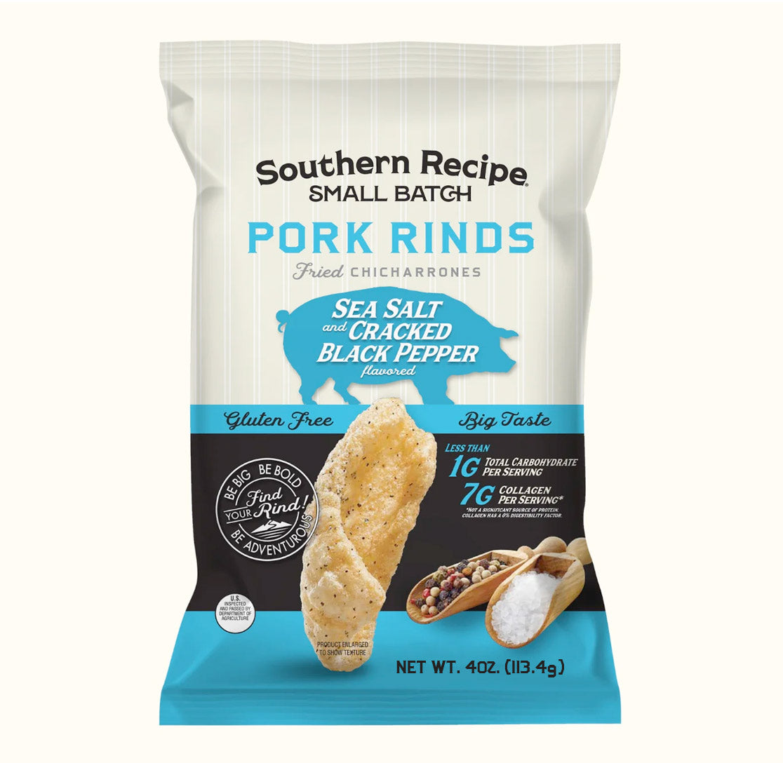Southern Recipe Small Batch Pork Rinds - Sea Salt & Cracked Black Pepper, 4 oz
