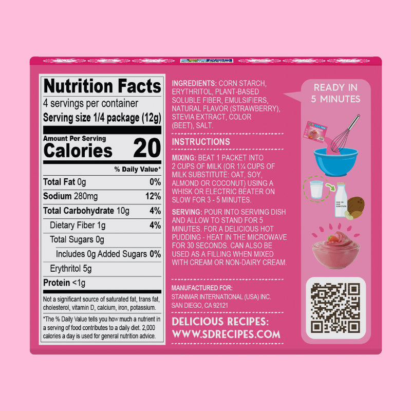 Simply Desserts Sugar Free Instant Pudding - Strawberry