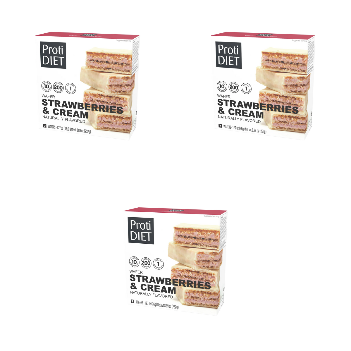 Proti Diet Coated Protein Wafer Bars, Strawberries & Cream Flavor, 7 Bars - 3-Pack