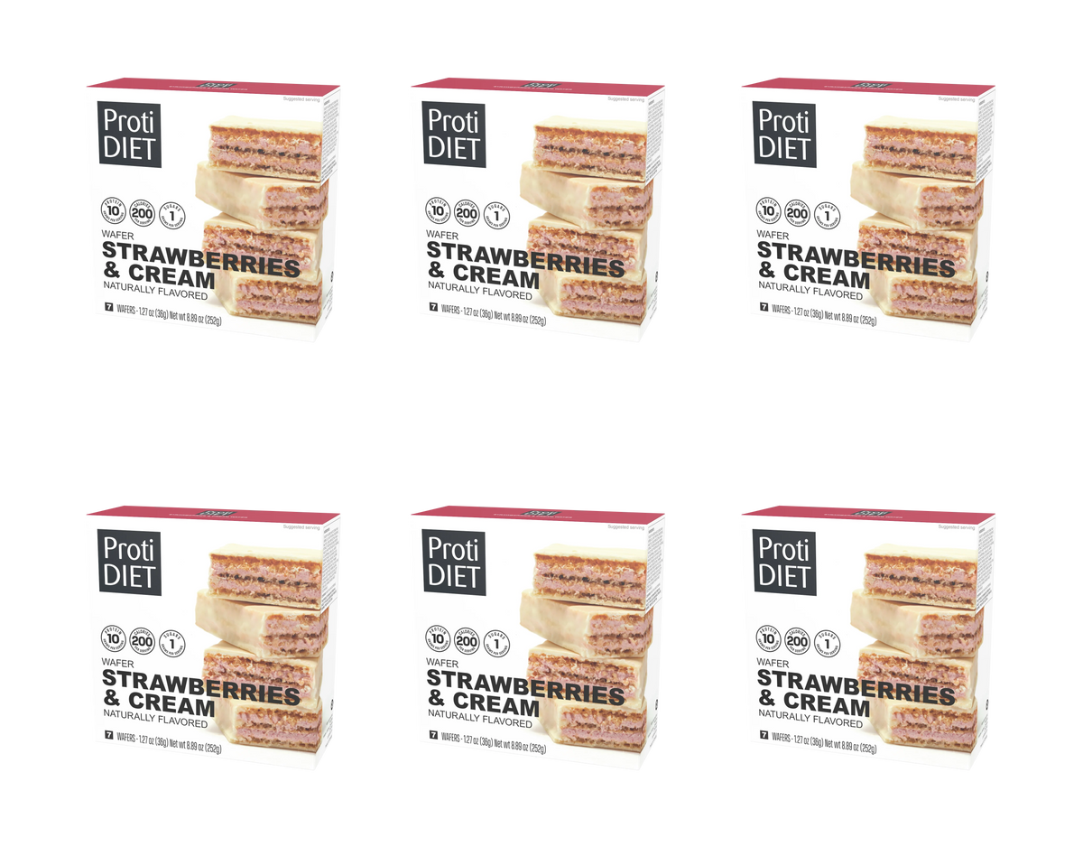 Proti Diet Coated Protein Wafer Bars, Strawberries & Cream Flavor, 7 Bars - 6-Pack