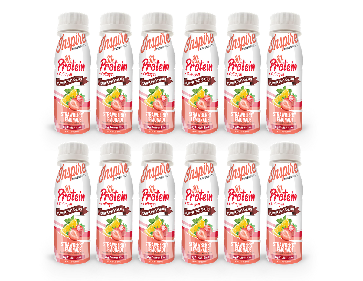 Inspire 30g Whey & Collagen Complete Protein Power Pro Shots - Strawberry Lemonade - 12-Pack