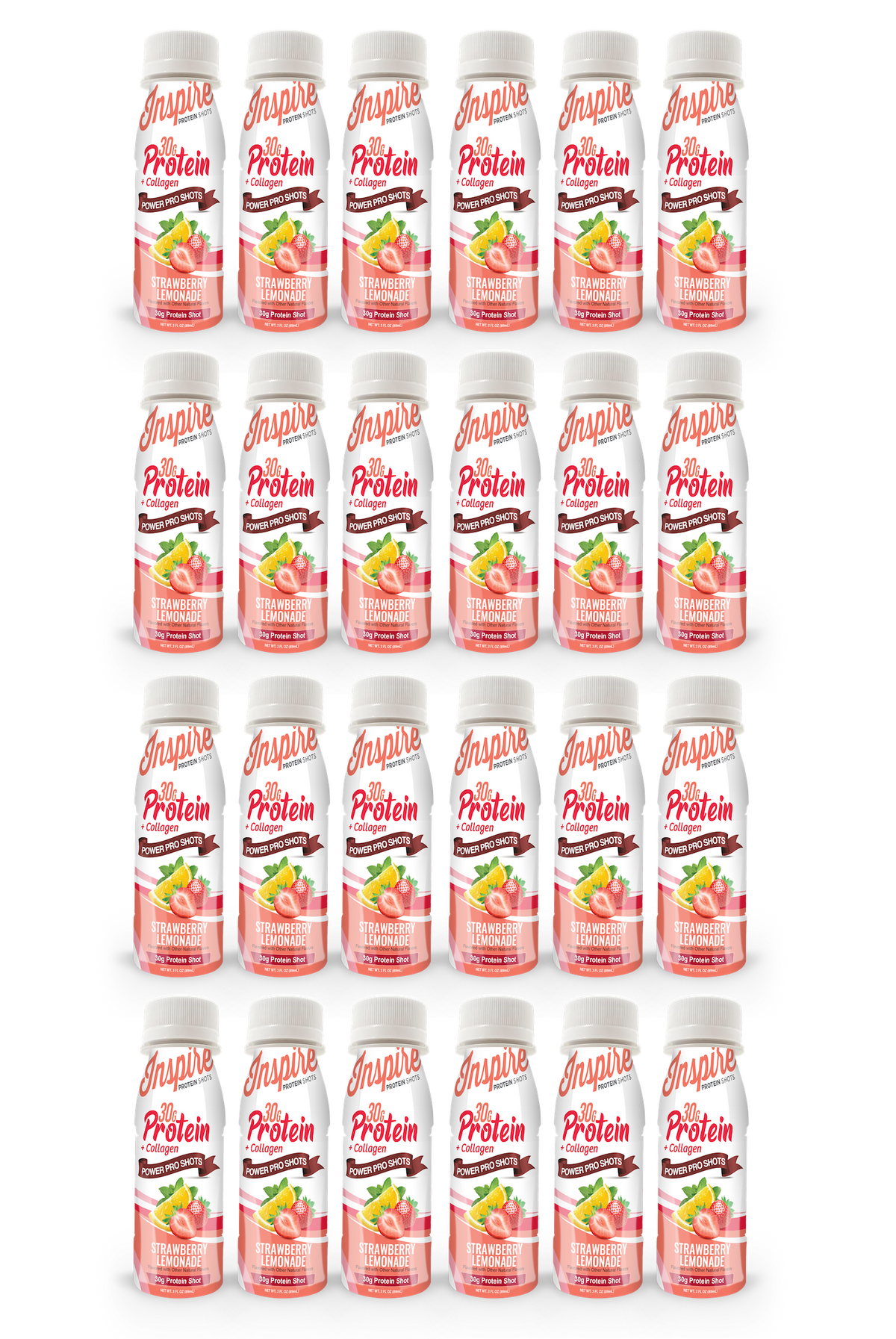 Inspire 30g Whey & Collagen Complete Protein Power Pro Shots - Strawberry Lemonade - 24-Pack