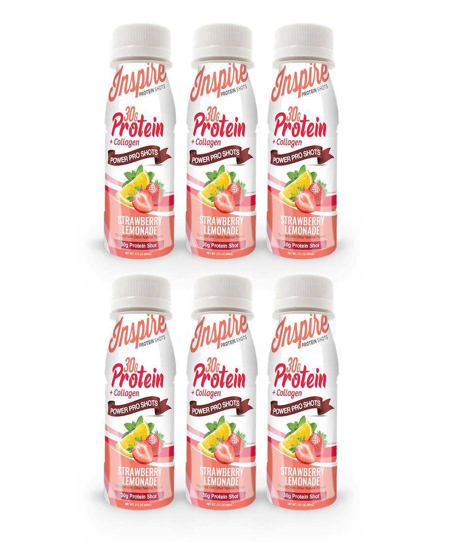 Inspire 30g Whey & Collagen Complete Protein Power Pro Shots - Strawberry Lemonade - 6-Pack