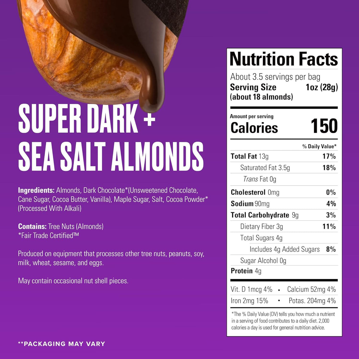 SkinnyDipped Almonds, 3.5 oz - Super Dark + Sea Salt