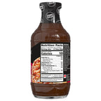 Back of G Hughes Sweet & Spicy BBQ Sauce 18 oz bottle showing Nutrition Facts and ingredients.