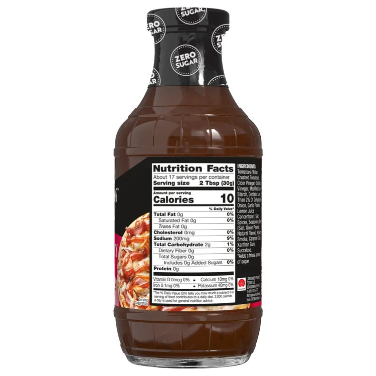 Back of G Hughes Sweet & Spicy BBQ Sauce 18 oz bottle showing Nutrition Facts and ingredients.