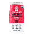 A bottle of Lakanto Monk Fruit Sweetener Drops in original flavor, featuring a vibrant red design, highlights its zero sugar, zero calorie, and zero net carbs benefits, with a capacity of 1.76 fluid ounces.