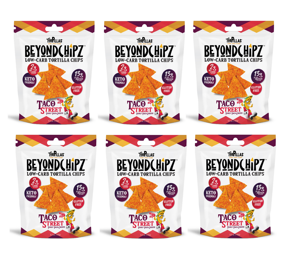 BeyondChipz Torpillas High Protein Tortilla Chips - Taco Street, 6 Bags