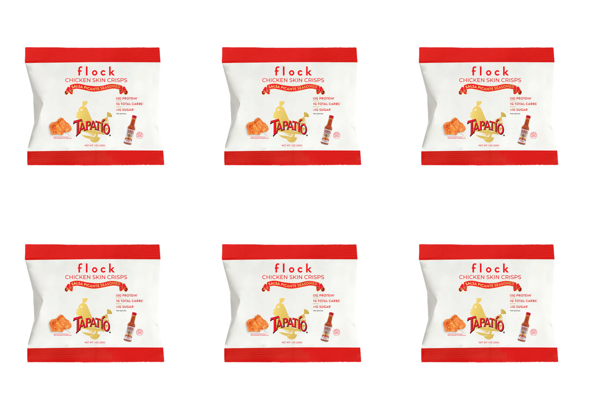 Flock Chicken Skin Crisps, Tapatío Hot Chicken / 6-Pack.