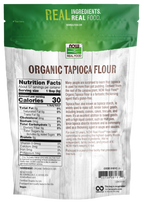 Nutrition facts label for NOW Tapioca Flour 16 oz.