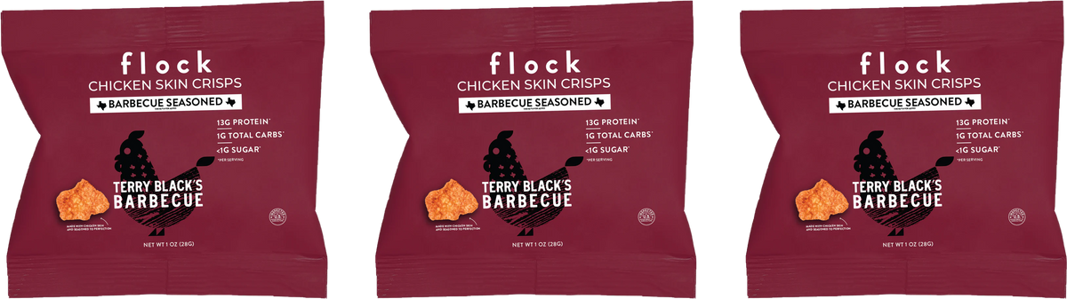 Flock Chicken Skin Crisps, Terry Black’s Barbecue / 3-Pack.
