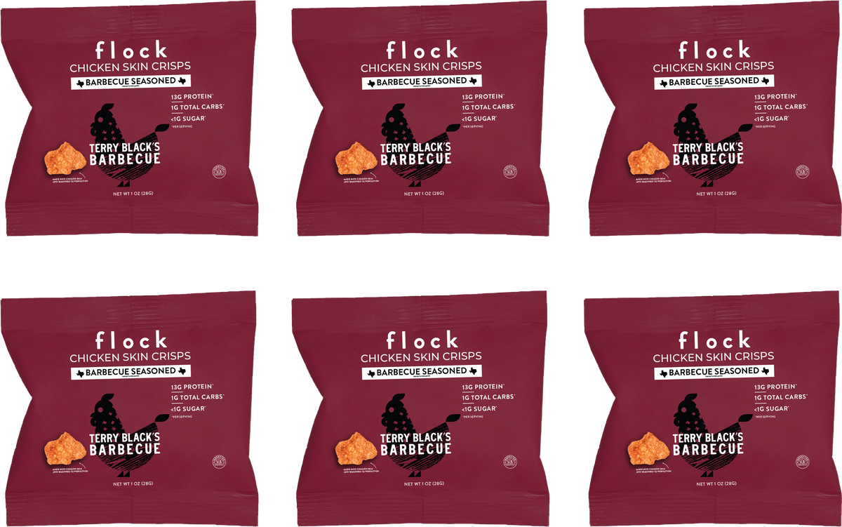 Flock Chicken Skin Crisps, Terry Black’s Barbecue / 6-Pack.