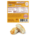 ThinSlim Foods Biscuit label above a biscuit split open to show its interior.