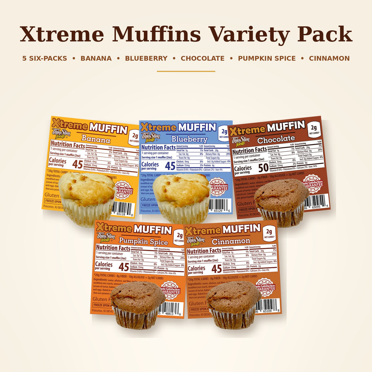 Xtreme Muffins Variety Pack: Banana, Blueberry, Chocolate, Pumpkin Spice and Cinnamon