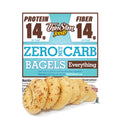 ThinSlim Foods Zero Net Carb Everything Bagels label above seeded bagels.