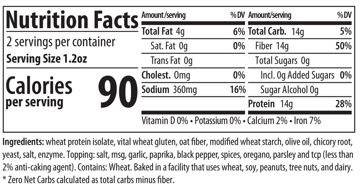 ThinSlim Foods Bagel Chips Southwest Seasoned nutrition facts, serving size, ingredients, and allergen information.