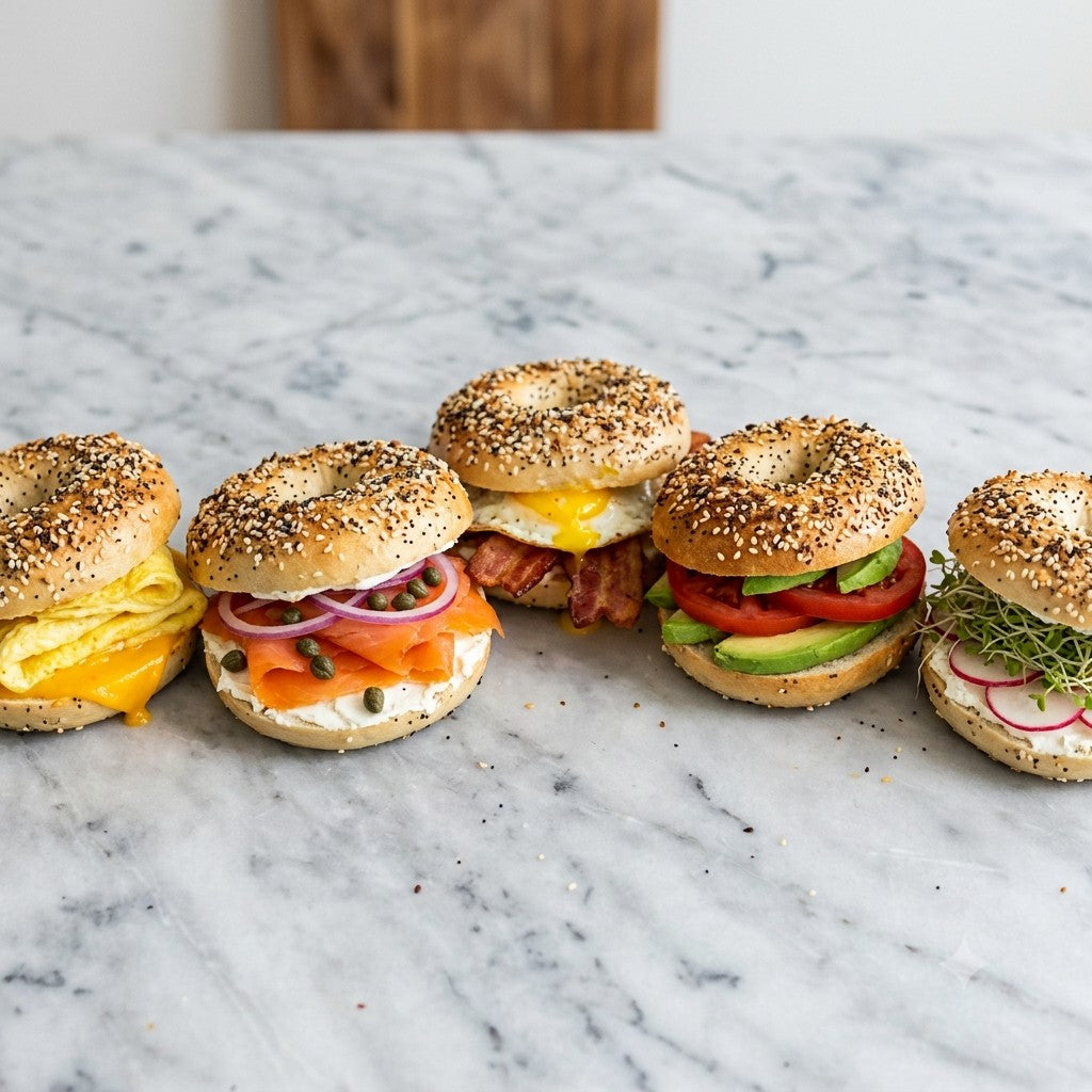 Five Everything Bagel Breakfast Sandwiches, One Sunday