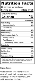 Package information for ChocZero Sugar Free Coffee Syrup, Vanilla