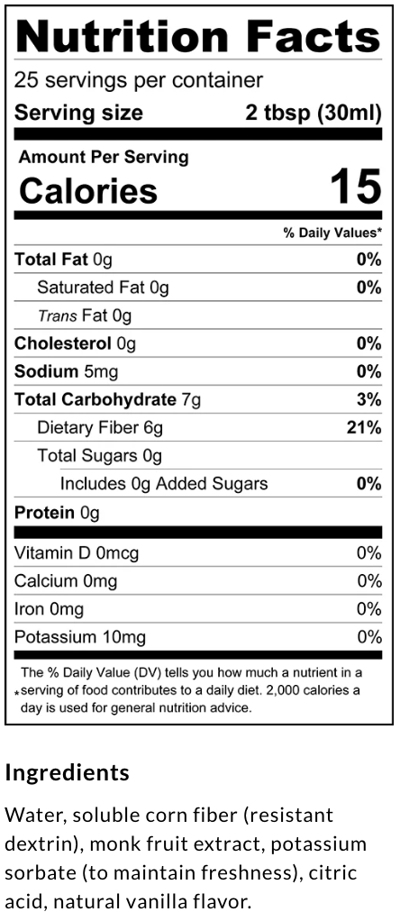 Package information for ChocZero Sugar Free Coffee Syrup, Vanilla