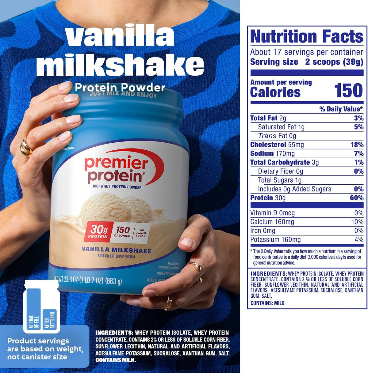 Premier Protein 100% Whey Protein Powder - Vanilla Milkshake, 23.3 oz