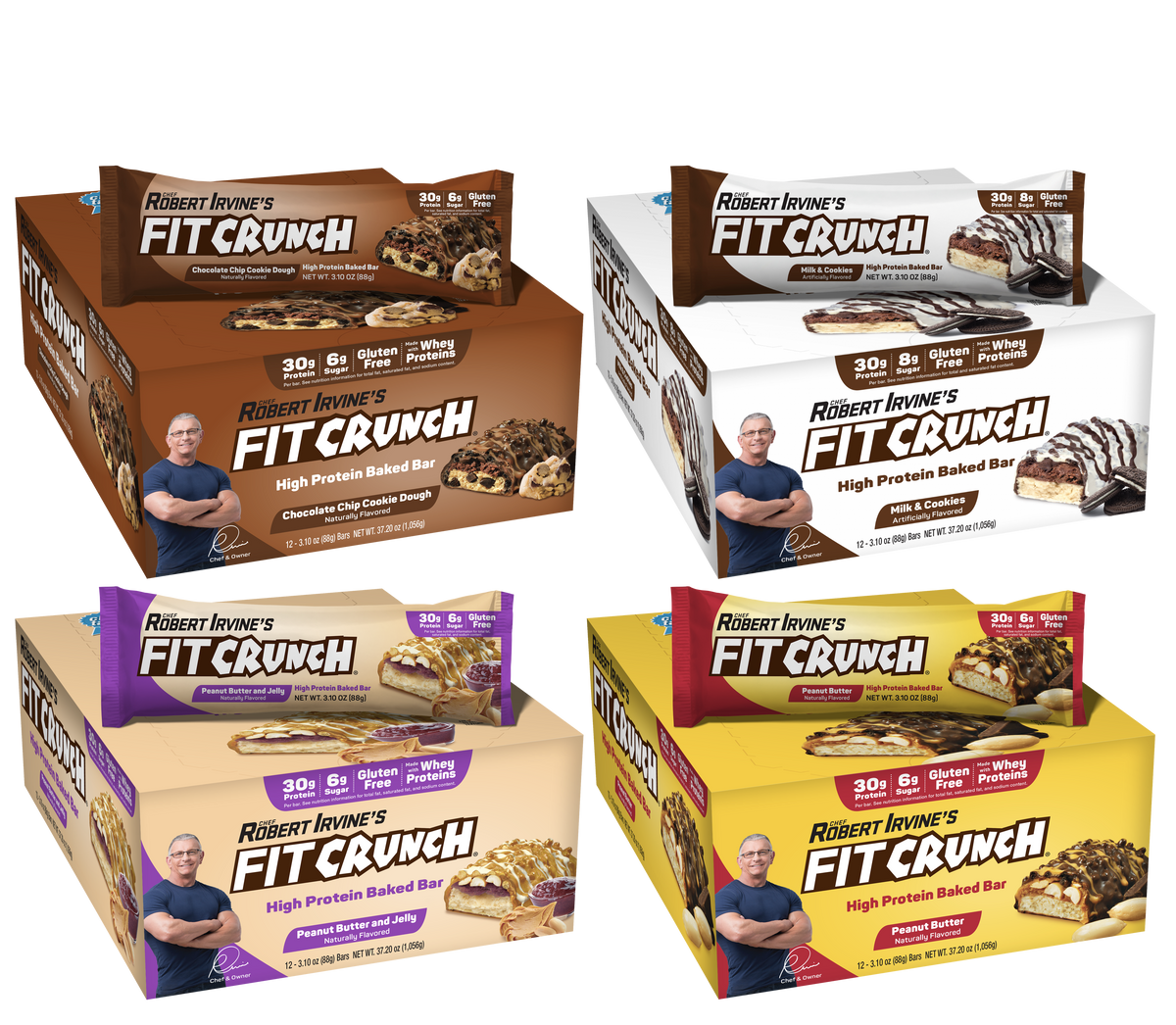 Robert Irvine's Fit Crunch Whey Protein Baked Bar - 4-Flavor Variety Pack