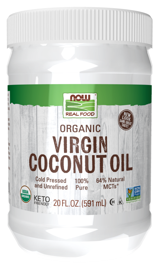NOW Organic Virgin Coconut Oil, 20 fl oz, Organic, Virgin, 20 fl oz.