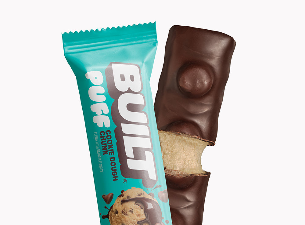 Front package of Built Bar Protein Puffs, Cookie Dough Chunk / One Bar